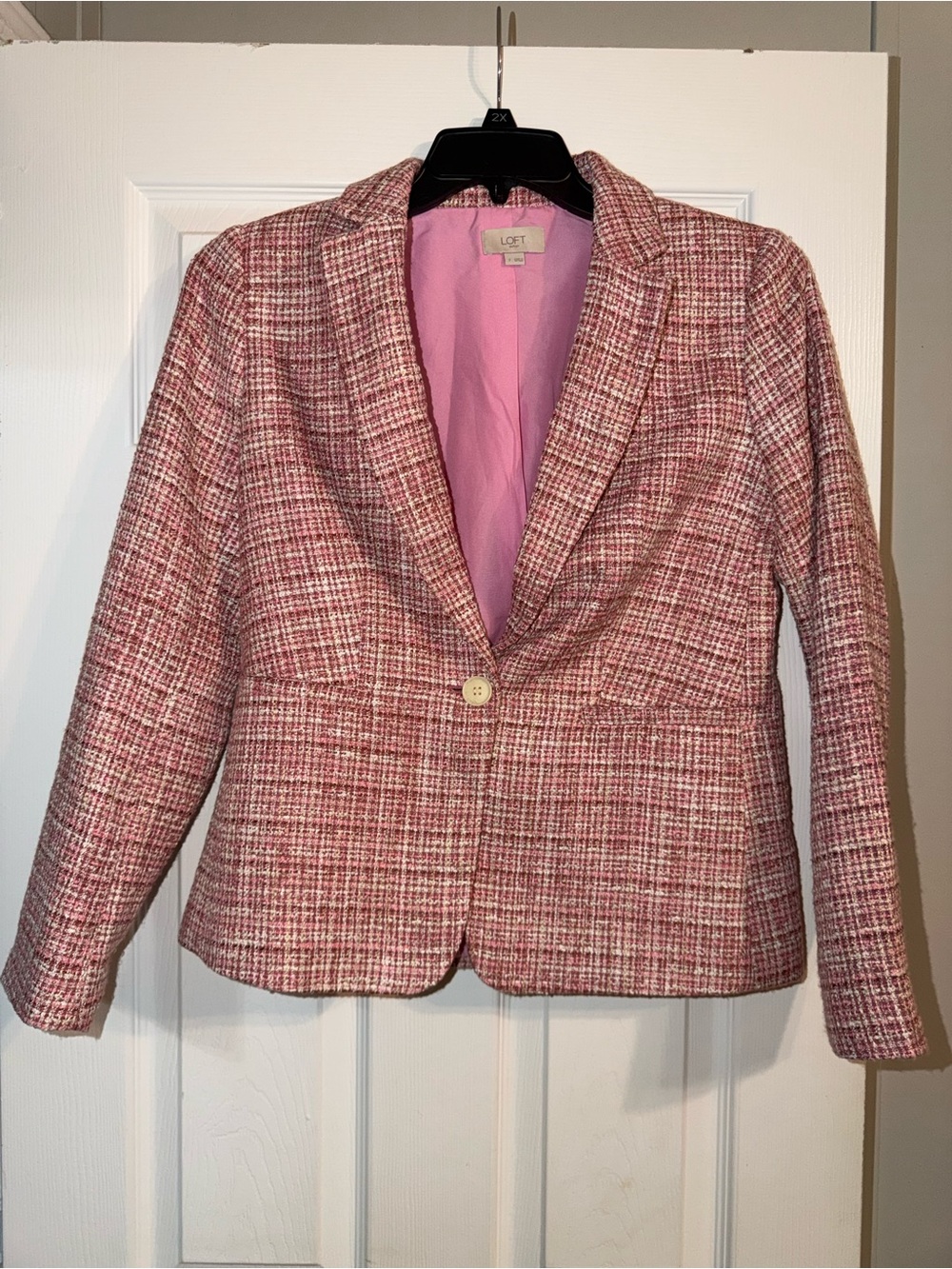 LOFT Pink Multi Color Tweed Blazer Jacket Size 2 Y2K Aesthetic